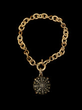 Load image into Gallery viewer, Bracelet, Antique Hunt Designs, Fabulous Art Deco Black & Gold Geometric Button, set in Bronze on Gold-Plated Chain, 8.25”