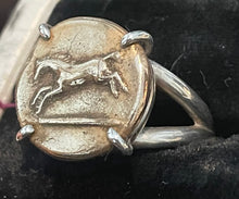 Load image into Gallery viewer, Ring, Fired Bronze Clay Horse Medallion, set in Sterling, Sz 7.5