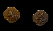 Load image into Gallery viewer, Earrings, Antique Hunt Designs Tyrolean Fox in Yellow Bronze with sterling silver posts