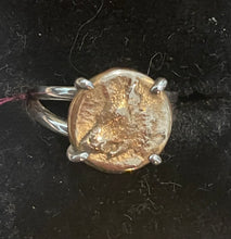 Load image into Gallery viewer, Ring, Petite Fired Bronze Fox Head Medallion set in Sterling, Sz 5.75