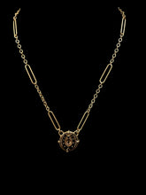 Load image into Gallery viewer, Necklace, Antique Hunt Designs, Antique Gilded Glass Horse Shoe & Hoof Button, set in Bronze on Gold-plated Chain, 18”