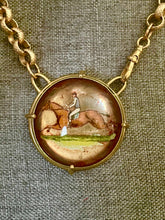Load image into Gallery viewer, Necklace, Antique Bridle Rosette with Racehorse, on Gold-plated Watch Style Chain