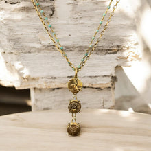 Load image into Gallery viewer, Necklace, Antique Hunt Designs Double Strand Triplicate with Rabbit, Acorn & Fox, Gold-Plated & Chalcedony Chain