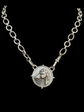 Load image into Gallery viewer, Necklace, Lost Wax Cast Sterling Silver “Grecian” Horse Medallion, set in Sterling, on 16” Silver-Plated chain with Sterling Watch Clasp