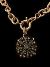 Load image into Gallery viewer, Bracelet, Antique Hunt Designs, Fabulous Art Deco Black & Gold Geometric Button, set in Bronze on Gold-Plated Chain, 8.25”