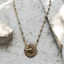 Load image into Gallery viewer, Necklace, Antique Hunt Designs, “Lucky French Hound”, Cast in White Bronze, on Labradorite & Gold-plated Wire Chain, 20”