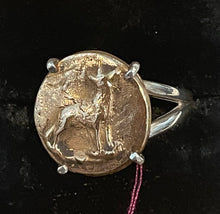Load image into Gallery viewer, Ring, Large Fired Bronze Clay Fox Medallion, set in Sterling Silver, Sz 7