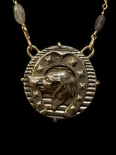 Load image into Gallery viewer, Necklace, Antique Hunt Designs, “Lucky French Hound”, Cast in White Bronze, on Labradorite & Gold-plated Wire Chain, 20”