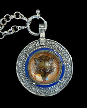 Load image into Gallery viewer, Vintage Fox Crystal Sterling Pendant Necklace French Blue Enamel 20” Rolo Chain with Fob Charm Clasp
