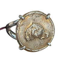 Load image into Gallery viewer, Ring, Large Fired Bronze Clay Hound Head Medallion, set in Sterling, Sz 7