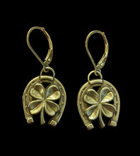 Load image into Gallery viewer, Earrings, Antique Hunt Designs Lucky Charm Horse Shoes & Clover in Bronze (or Sterling Silver)