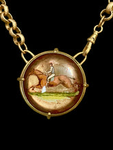 Load image into Gallery viewer, Necklace, Antique Bridle Rosette with Racehorse, on Gold-plated Watch Style Chain