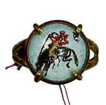 Load image into Gallery viewer, Ring, Blue Sky Bucking Bronco Painted Crystal, set in Solid Bronze, Sz 7.75