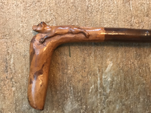 Load image into Gallery viewer, Whip-Crop, Hunting, Cubbing, Vintage, Carved Puppy On Wooden Hook End