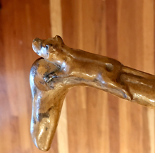 Load image into Gallery viewer, Whip-Crop, Hunting, Cubbing, Vintage, Carved Puppy On Wooden Hook End