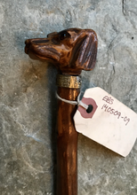 Load image into Gallery viewer, Cane-Walking Stick, Showing Cane, Antique Carved Dog (Spaniel?) Head W Glass Eyes & Collar, Knobby Wood