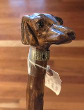 Load image into Gallery viewer, Cane-Walking Stick, Showing Cane, Antique Carved Dog (Spaniel?) Head W Glass Eyes & Collar, Knobby Wood