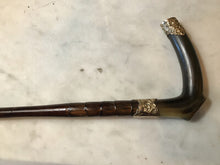 Load image into Gallery viewer, Whip-Crop, Sidesaddle Cane, Park, Antique, 10ct Gold Plated Horn Hook, Engraved, Excellent Condition