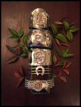 Load image into Gallery viewer, Bracelet, AH designed: Vintage Sterling mid-cent modern cuff mounted w 19th c Sterling double horse head brooch