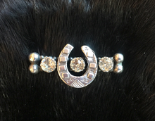 Load image into Gallery viewer, Stock Pin-Brooch, Mid 1800's Sterling horse shoe pin w "paste" diamonds, perfect for Dressage