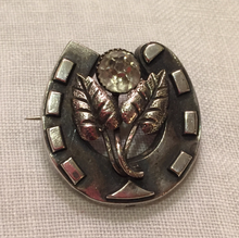Load image into Gallery viewer, Brooch, 1888 Sterling horse shoe w paste "diamond", Dressage
