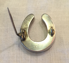 Load image into Gallery viewer, Brooch, Antique horseshoe w "paste" "rubies" & "diamonds" set in sterling, Dressage