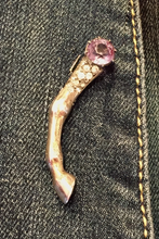 Load image into Gallery viewer, Brooch, Antique-Vintage horse leg pin w "paste" ameythyst & diamond stones, Dressage, Art Deco influence, gold wash over sterling
