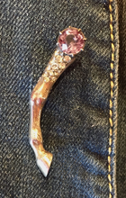 Load image into Gallery viewer, Brooch, Antique-Vintage horse leg pin w "paste" ameythyst & diamond stones, Dressage, Art Deco influence, gold wash over sterling