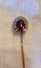 Load image into Gallery viewer, Stickpin, Antique gold, garnet & pearl horse shoe