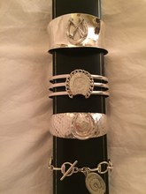 Load image into Gallery viewer, Bracelet, AH designed, features a Victorian-Edwardian Sterling Horse Shoe Brooch on a Modern, Hammered Sterling Cuff