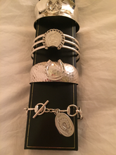 Load image into Gallery viewer, Bracelet, AH designed Horse Shoe & Hunting Horns 1900's era Brooch set on Wide Vintage Sterling Cuff