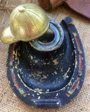 Load image into Gallery viewer, Desk Inkwell, Antique Jockey Cap & Horse Shoe, vintage painted brass