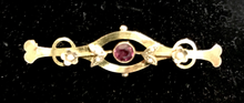 Load image into Gallery viewer, Brooch, antique gold bar, Edwardian, with amethyst & seed pearls