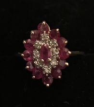 Load image into Gallery viewer, Ring, 10 kt gold cocktail ring with rubies & diamonds