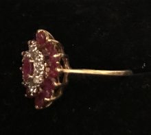 Load image into Gallery viewer, Ring, 10 kt gold cocktail ring with rubies & diamonds