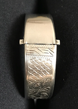 Load image into Gallery viewer, Bracelet, unmarked 800? silver, hand engraved & signed by maker, April 3, 1882
