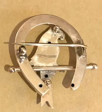 Load image into Gallery viewer, Brooch, sterling lucky horseshoe & bird