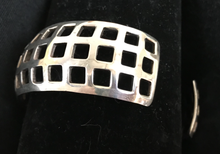 Load image into Gallery viewer, Bracelet, AH Designed, sterling mid century modern geometric cuff mounted with 1870’s sterling stock pin