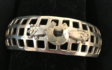 Load image into Gallery viewer, Bracelet, AH Designed, sterling mid century modern geometric cuff mounted with 1870’s sterling stock pin