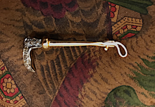 Load image into Gallery viewer, Brooch, hunt whip stock pin, chocolate diamonds & 10 kt gold, Dressage