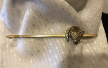 Load image into Gallery viewer, Stock pin, vintage fox & horseshoe, gold wash, large (3”)