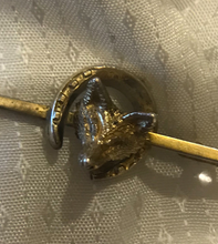 Load image into Gallery viewer, Stock pin, vintage fox & horseshoe, gold wash, large (3”)