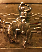 Load image into Gallery viewer, Belt Buckle, vintage 1940’s rodeo bronc rider, heavy brass or bronze