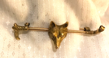 Load image into Gallery viewer, Stock pin, diamond eyed fox, 14 kt, mounted on hunting crop, large & detailed