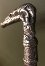 Load image into Gallery viewer, Cane-Walking Stick w silver resting fox handle, antique