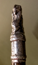 Load image into Gallery viewer, Cane-Walking Stick w silver resting fox handle, antique