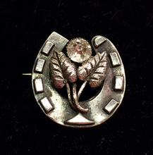Load image into Gallery viewer, Brooch, 1888 Sterling horse shoe w paste "diamond", Dressage