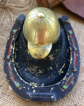 Load image into Gallery viewer, Desk Inkwell, Antique Jockey Cap & Horse Shoe, vintage painted brass