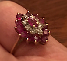 Load image into Gallery viewer, Ring, 10 kt gold cocktail ring with rubies & diamonds