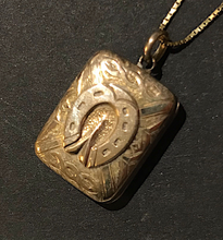 Load image into Gallery viewer, Necklace, locket, double horse shoe, 9 kt gold on gold chain
